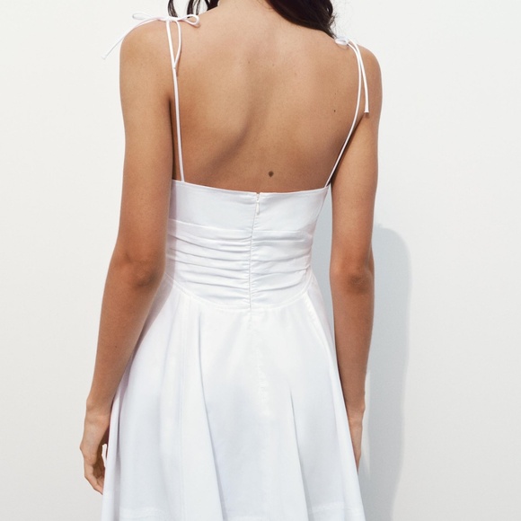 ZARA White Ruched Tie-Front Mini Dress – Size S - Picture 3 of 7